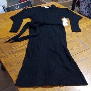 GOOD AMERICAN SWEATER Dress Women Black Long Sleeves 3 / 4 NEW RIBBED Work MAXI